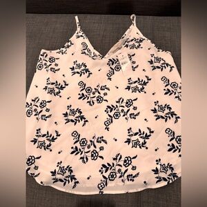 LOFT White and Navy Floral Top